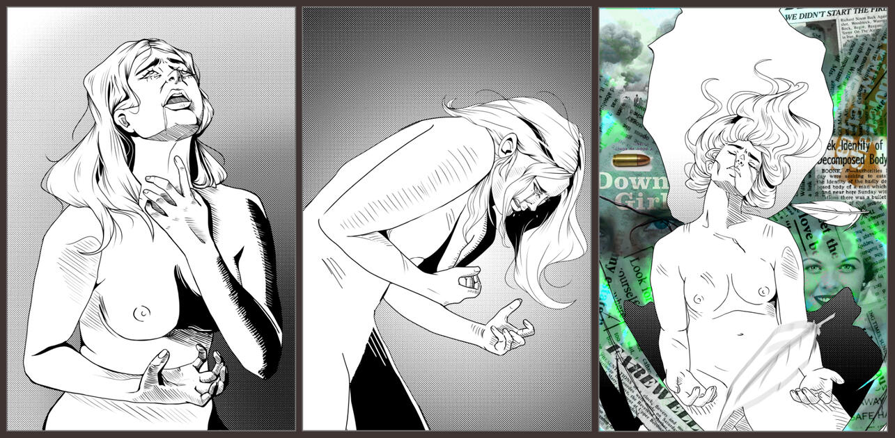 "transformation" triptych. Digital illustration methods and digital collage.